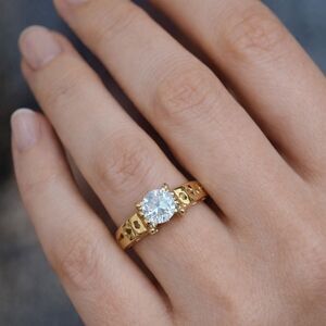 14K Yellow Gold Vintage Custom Engagement Ring 1 Carat CZ Solitaire | Size 8